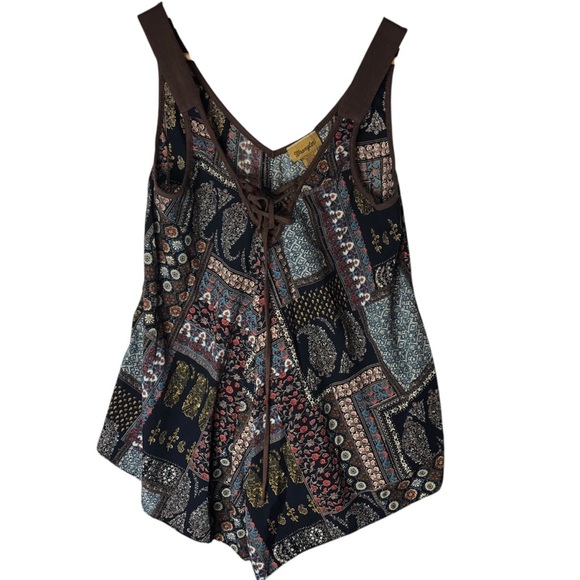Vtg 90's Y2K Wrangler Boho Western Patchwork 70's Top M Handkerchief Asymmetric - Picture 4 of 9
